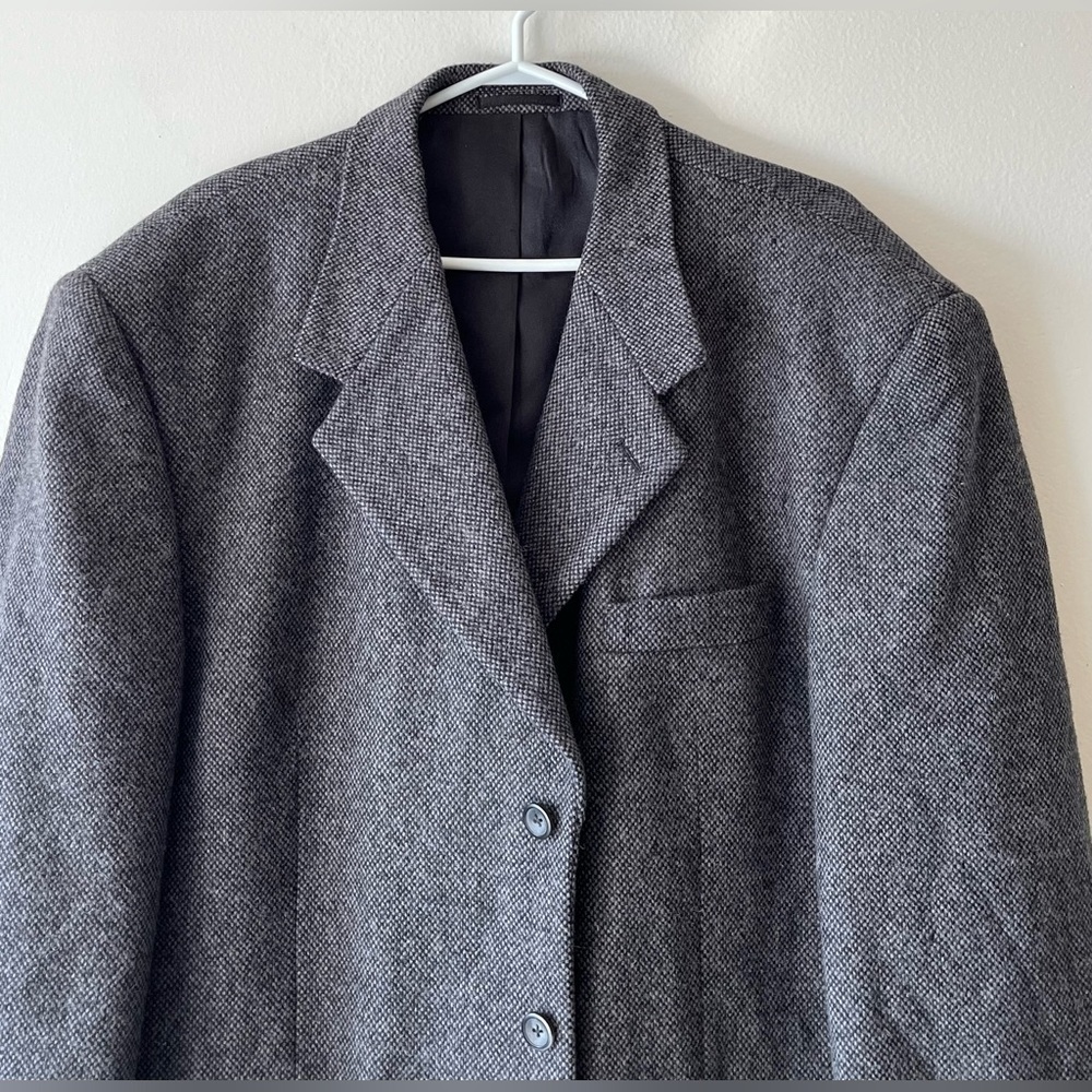 Vintage Protocol Pure Virgin Wool Gray Oversized Blazer Car Coat Jacket Men 48 - Picture 4 of 14